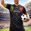 Mexico Soccer Jersey - Men’s Quick-Dry Short Sleeve Football Shirt, Loose Fit, Breathable International Style A03-Black XL