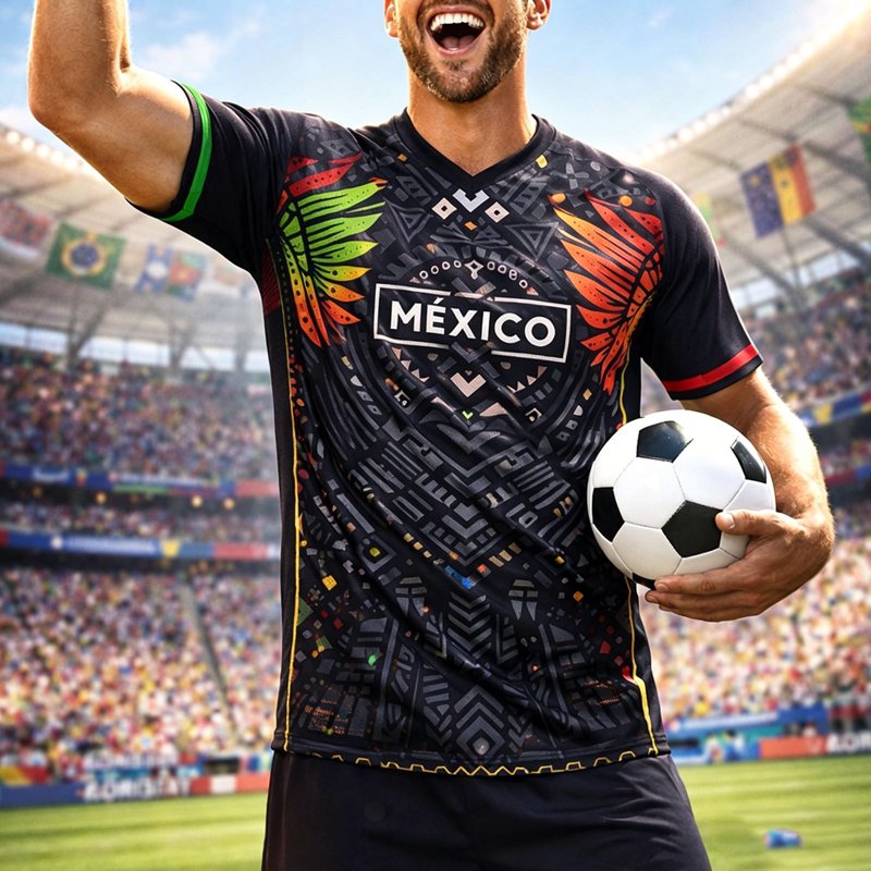 Mexico Soccer Jersey - Men’s Quick-Dry Short Sleeve Football Shirt, Loose Fit, Breathable International Style A03-Black XL
