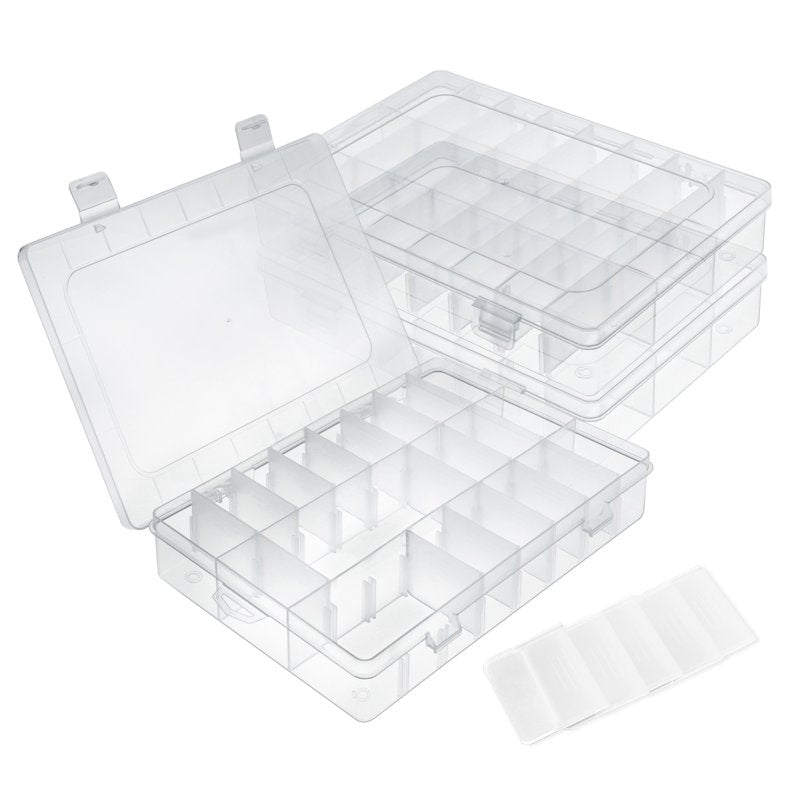 24-Grid Bead Organizer Box with Removable Dividers for Jewelry Craft Storage