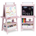 3-in-1 Kids Art Easel with Whiteboard Chalkboard and Paper Roll - Pink, Grey, White, Coffee