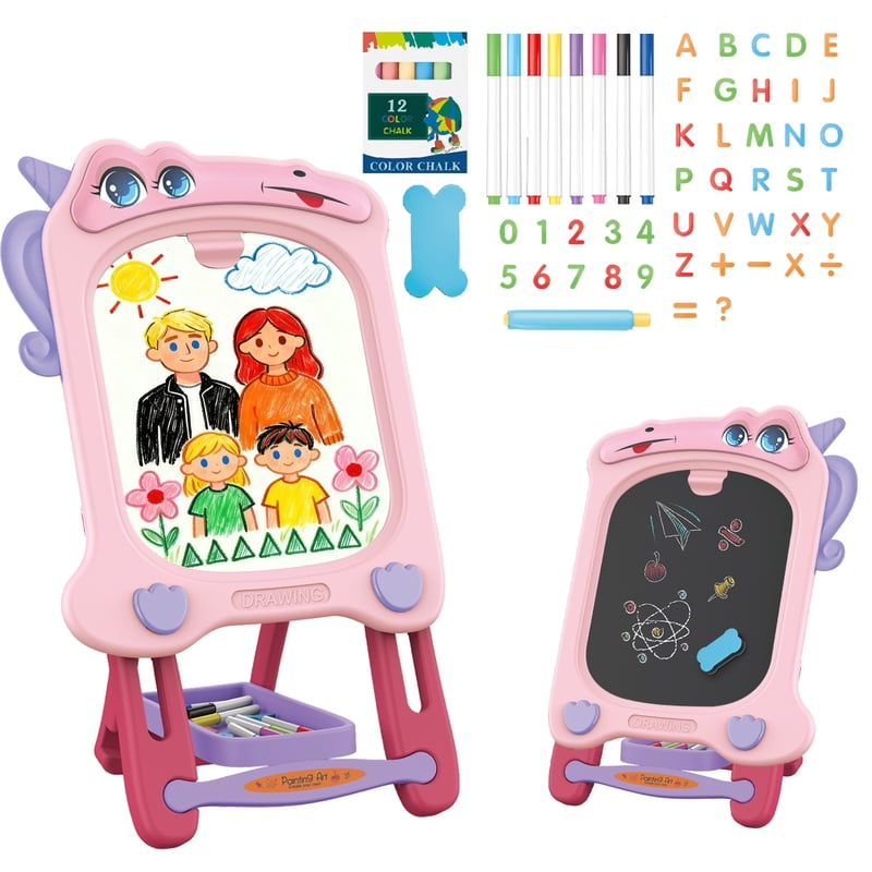 Kids Magnetic Easel for Art & Learning, Adjustable Double-Sided Drawing Board, Gift for Ages 3-8