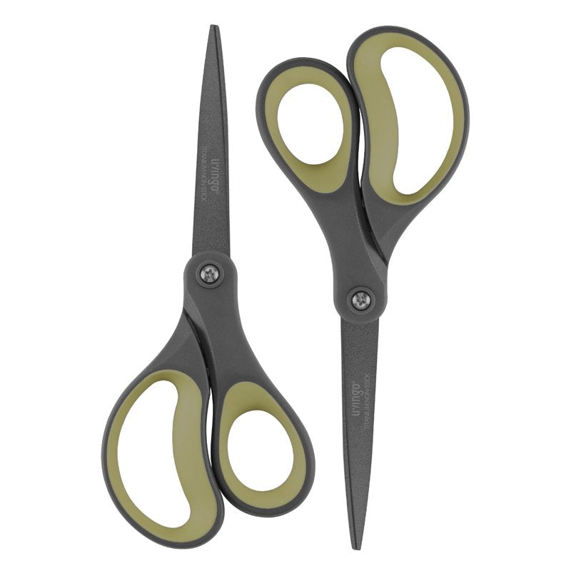 LIVINGO Titanium All-P Purpose Scissors 8 Inch – Green/Gray 2 Pack