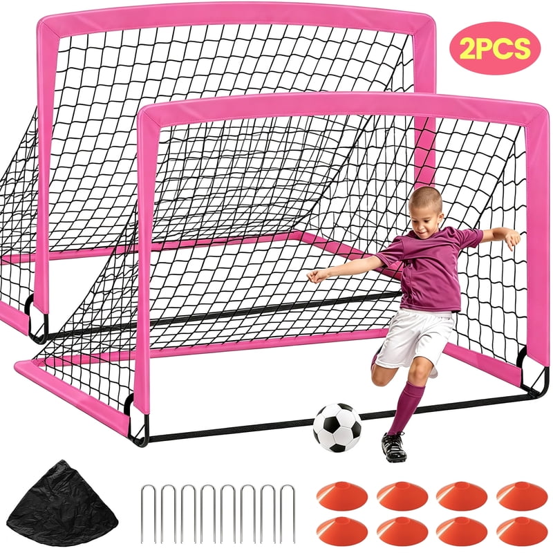 Pop-Up Soccer Goal Set (2 Pack) 4'x3' Backyard Training Net with Ball & Accessories