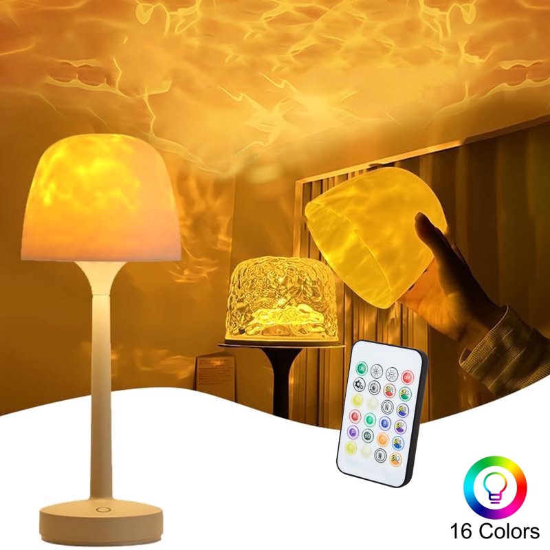 Ocean Wave Projector Table Lamp - 16 RGB Colors Touch & Remote Control