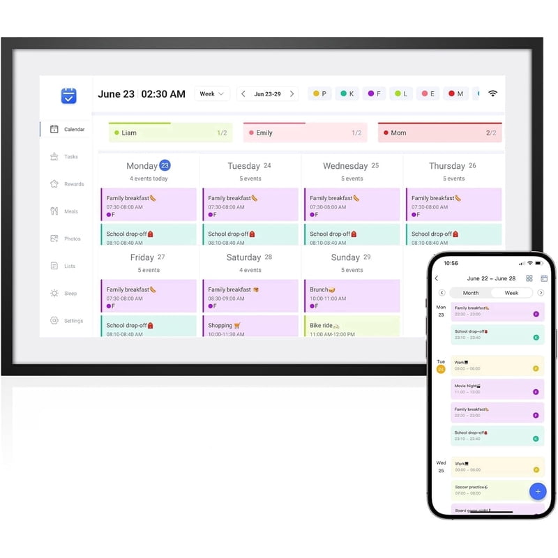 10.1 Inch Smart Digital Calendar with HD Touchscreen, Meal Planner & Chore Chart
