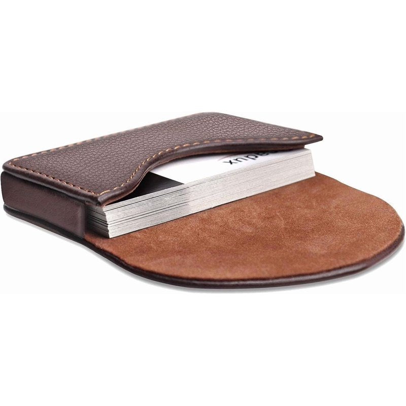 Minimalist Leather Business Card Holder with Magnetic Closure - Slim Pocket Card Case for Men and Women