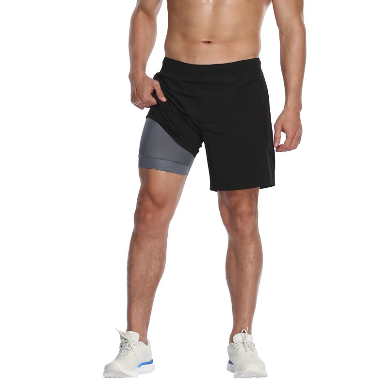 LRD Mens Performance Workout Shorts with Compression Liner 7 inch Inseam- Black S