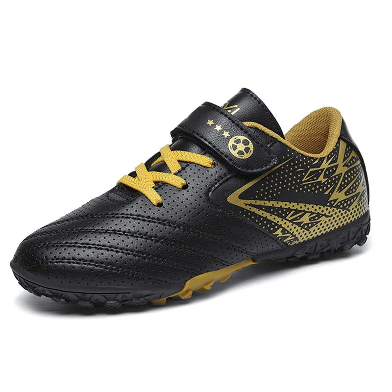 LRen Boys Soccer Cleats - Lightweight Outdoor Football Shoes, Black, Size 1.5