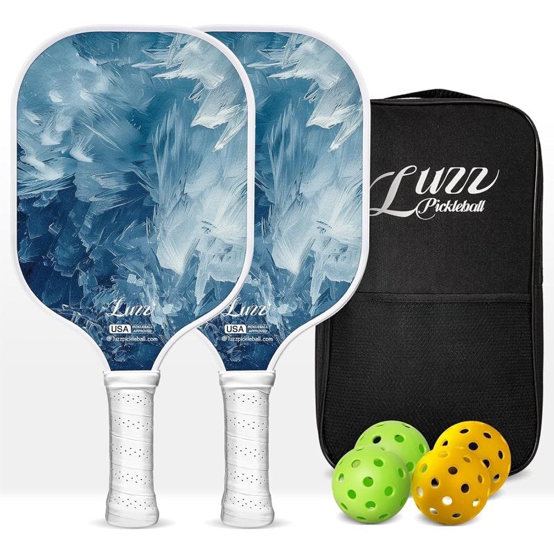 LUZZ ICE Carbon Fiber Pickleball Paddle Set of 2 with 4 Balls & Carry Bag, USAPA Approved