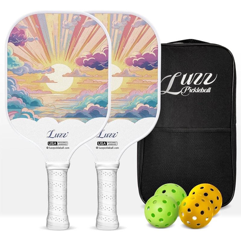LUZZ Bliss Carbon Fiber Pickleball Paddle Set of 2 - 4 Balls, Carry Bag, USAPA Approved