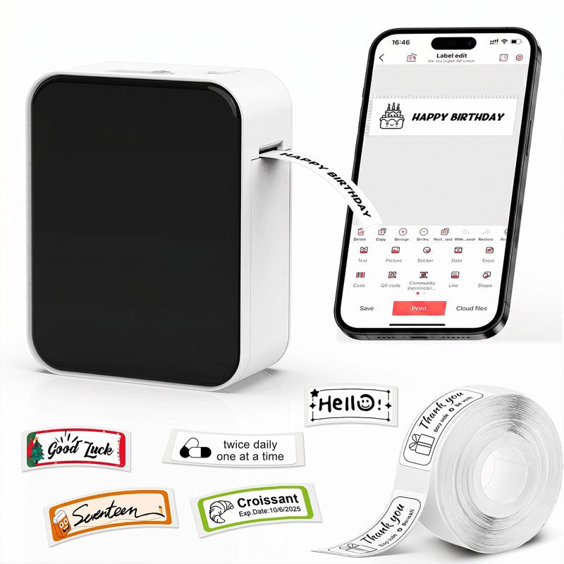 Bluetooth Label Maker with Tape - Portable Thermal Printer for Home & Office