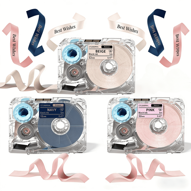 Satin Ribbon Label Set for Label Makers - 12mm x 5m Fabric Ribbons for Gift Wrapping, Weddings & Crafts