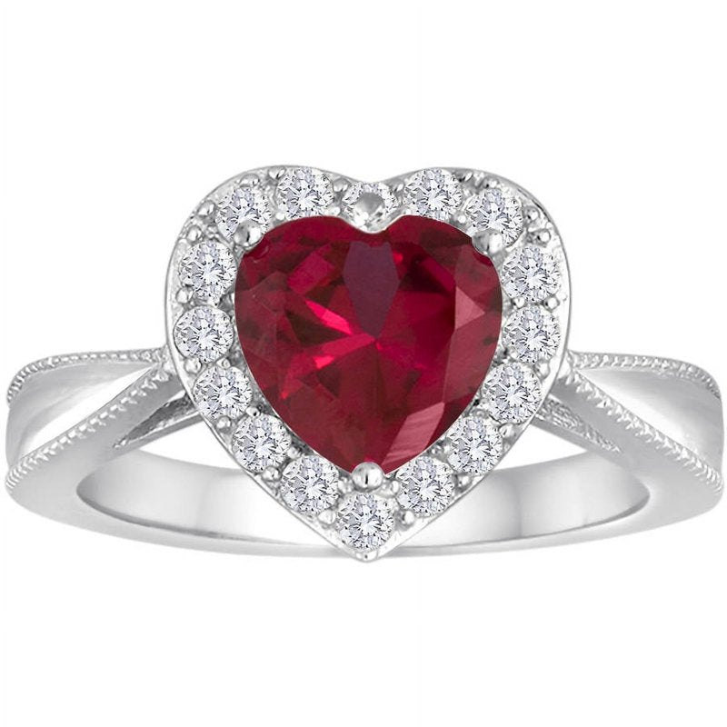 Ladies Sterling Silver Created Ruby Ring - Fine Jewelry for Women Size 7