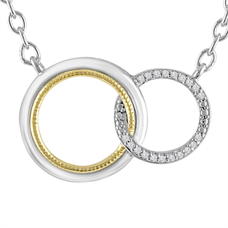 Ladies Diamond Accent Sterling Silver Gold Plated Double Circle Necklace