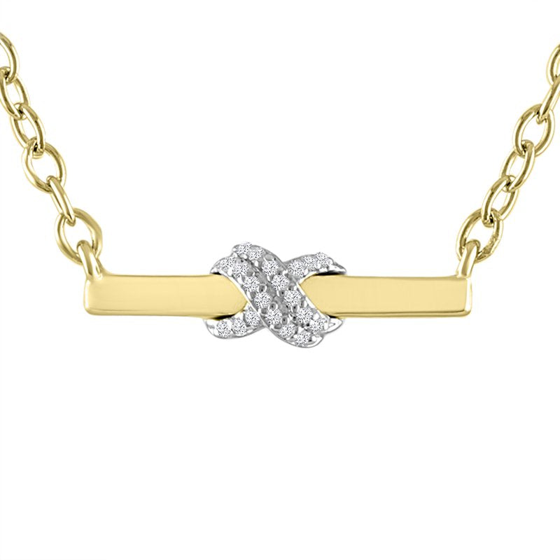 Ladies Diamond Accent X Bar Necklace in 14K Gold Plated Sterling Silver