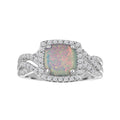 Ladies Sterling Silver Lab-Created Opal & CZ Ring – Cushion Style, Size 7
