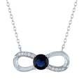 Sterling Silver Infinity Necklace with Blue Sapphire & CZ for Women - 18 Inch