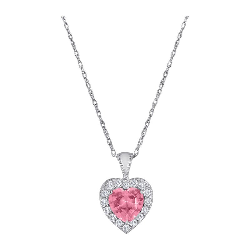 Sterling Silver Lab Created Pink & White Sapphire Pendant 18 Inch Jewelry