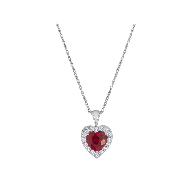 Sterling Silver Lab Created Ruby & White Sapphire Pendant Necklace 18 inch