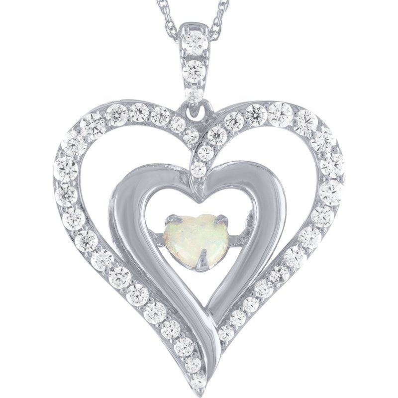 Sterling Silver Opal Heart Pendant Necklace for Women - 18 Inch Jewelry