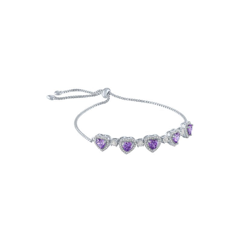 Sterling Silver Plated Amethyst and CZ Adjustable Bracelet for Women