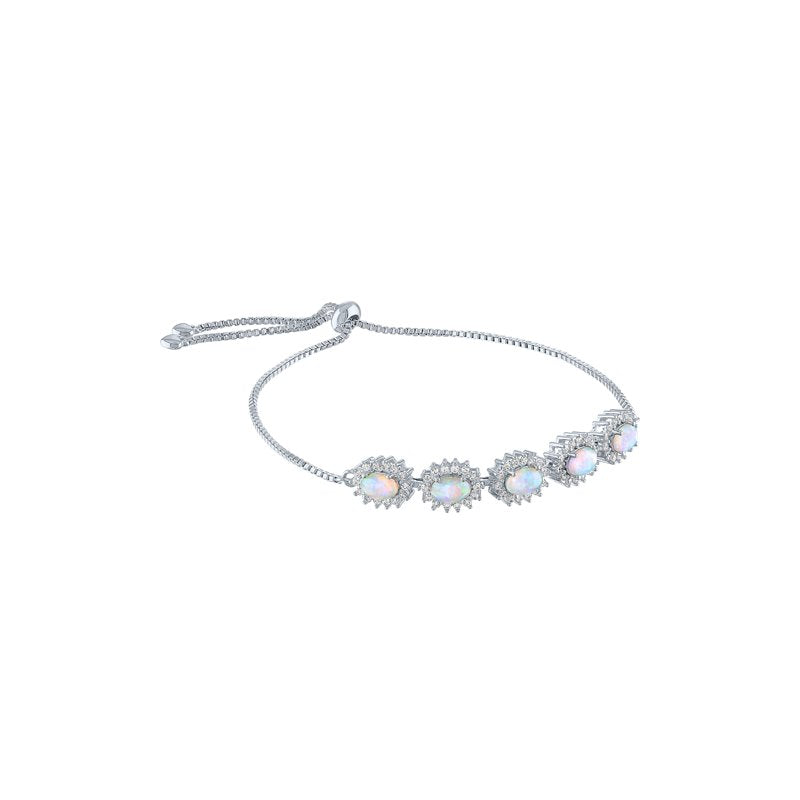 Sterling Silver Plated Adjustable Bracelet with Simulated Opal & CZ for Women