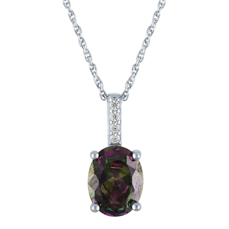 Sterling Silver Mystic Topaz & CZ Necklace 18 Inch Ladies Jewelry