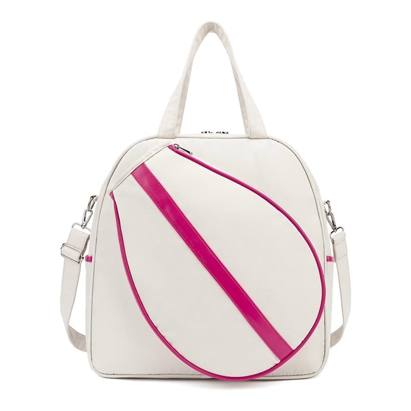 Multi-Compartment Tennis Racket Tote Bag for Sports & Travel - White & Pink