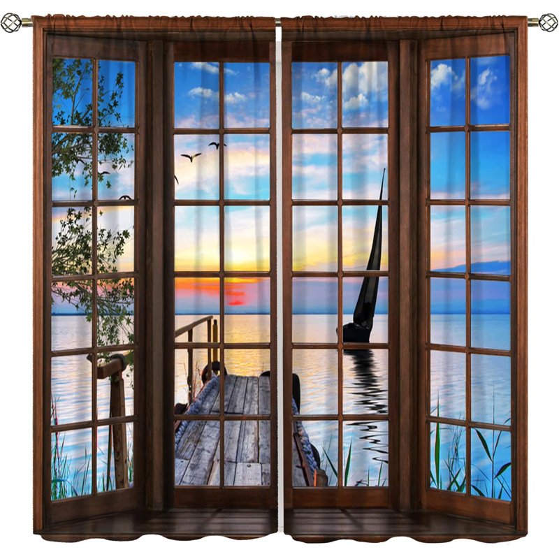 Autumn Landscape Curtains 84x84 Inch - Rustic Natural Scenery Window Treatment