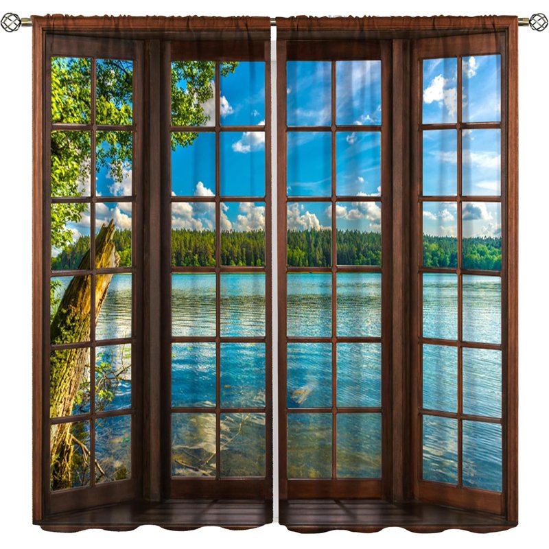 Mountain Forest Landscape Window Curtains - Blackout Drapes for Bedroom & Living Room