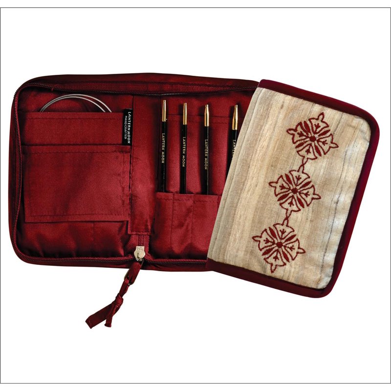 Tunisian Crochet Hook Set with Ebony Wood Hooks & Silk Case - 6 Sizes
