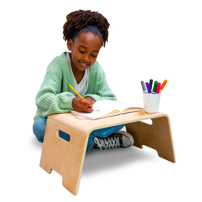 Floor Lap Desk for Kids - Natural Birch Wood, Portable, Safety Edges