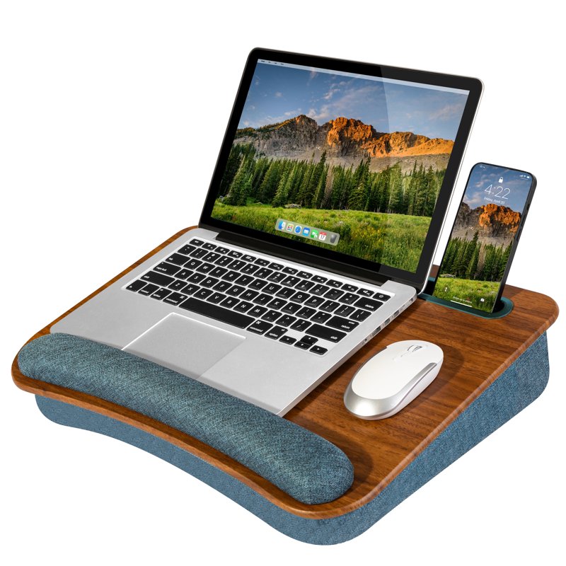 LapGear Portable Lap Desk with Cushion - Espresso Woodgrain, Fits 15.6-Inch Laptop