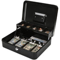 Large Cash Box with Lock and Money Tray - Secure Money Organizer 11.8L x 9.5W x 3.5H Inches, Black