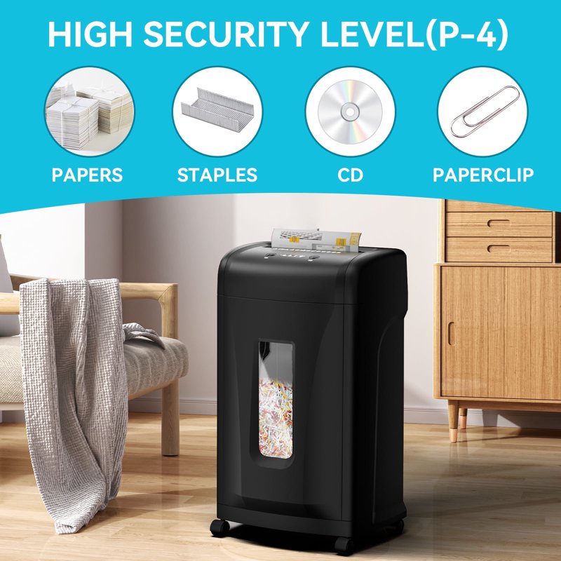 Heavy Duty Commercial Cross Cut Paper Shredder with 9.24-Gallon Waste Bin