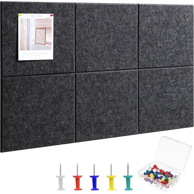 Large Wall Cork Board Tiles 36x24 Inches | 6 Pack Felt Bulletin Boards with Pushpins