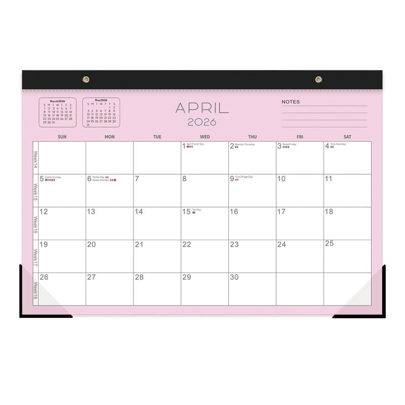 Large Desk Calendar 2026-2027 - 12x17 Inches, 18-Month Schedule, Black