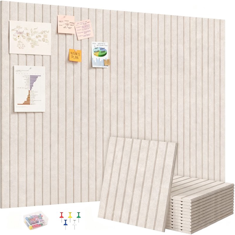 Large Felt Bulletin Board 48x36 Inches - Pack of 12 Wall Tiles with Pushpins