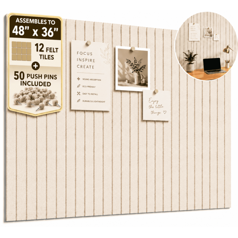 Large Felt Bulletin Board 48x36 in Modular Cork Alternative Wall Pins for Home Office Classroom