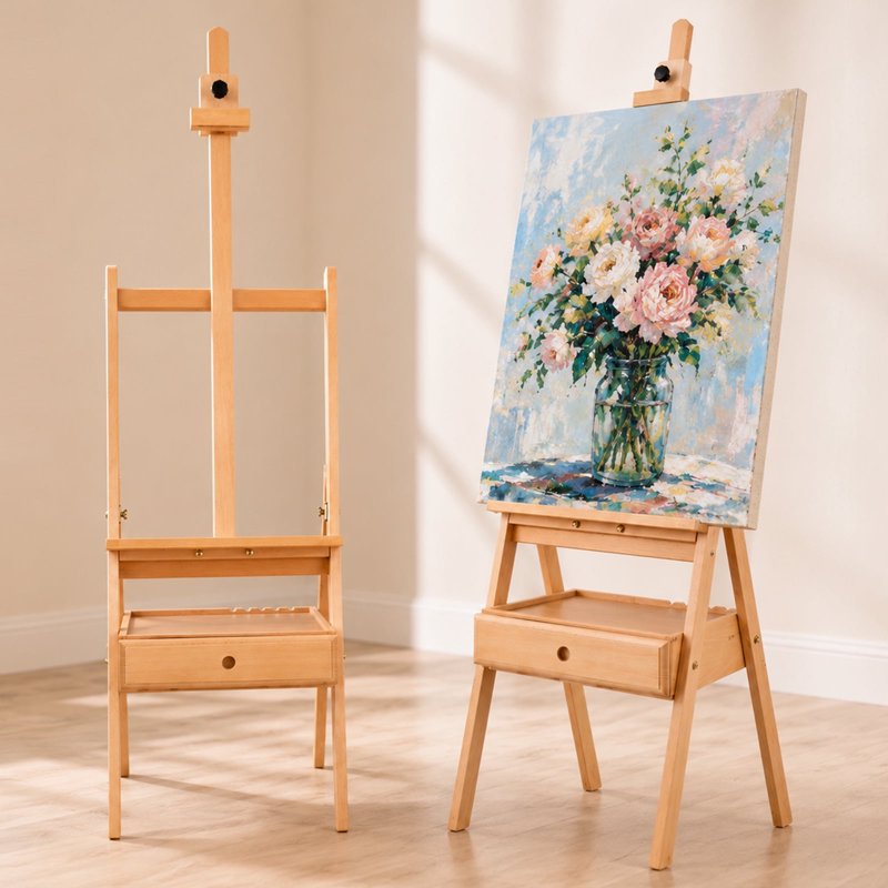 Adjustable Artist Easel with Storage Drawer - Studio Beechwood Stand for Canvases Up to 35 Inch