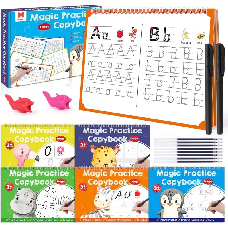 Large Reusable Handwriting Practice Books for Kids Age 3-8 with Magic Ink Set