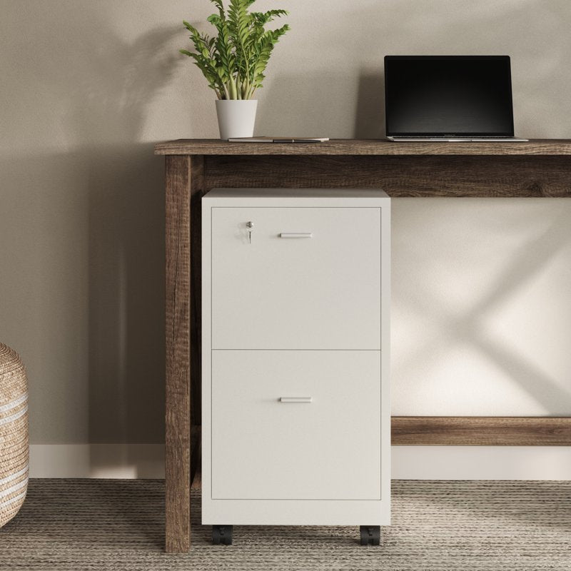 2-Drawer Locking File Cabinet with Wheels - Office Storage, White