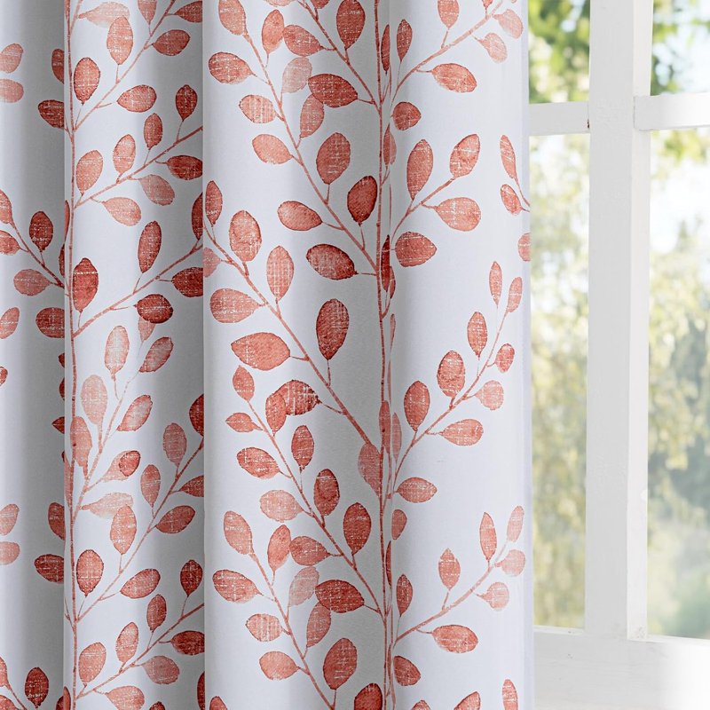 Thermal Insulated Room Darkening Leaf Curtains - 2 Pieces, 63 Inches Long