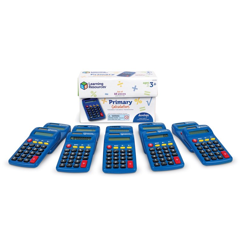 Primary Solar & Battery Powered Calculator Set for Early Math Skills - 10 Pack