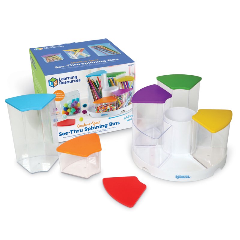 Create-A-Space Spinning Storage Caddy with Clear Art Supply Bins - Classroom & Desk Organizer