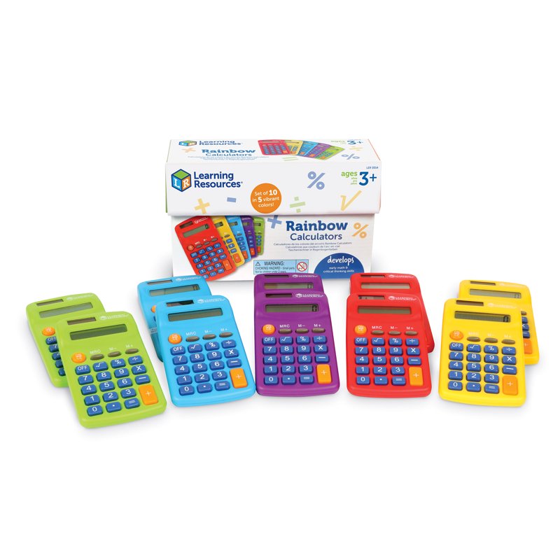 Set of 10 Solar-Powered Rainbow Calculators for Elementary Math