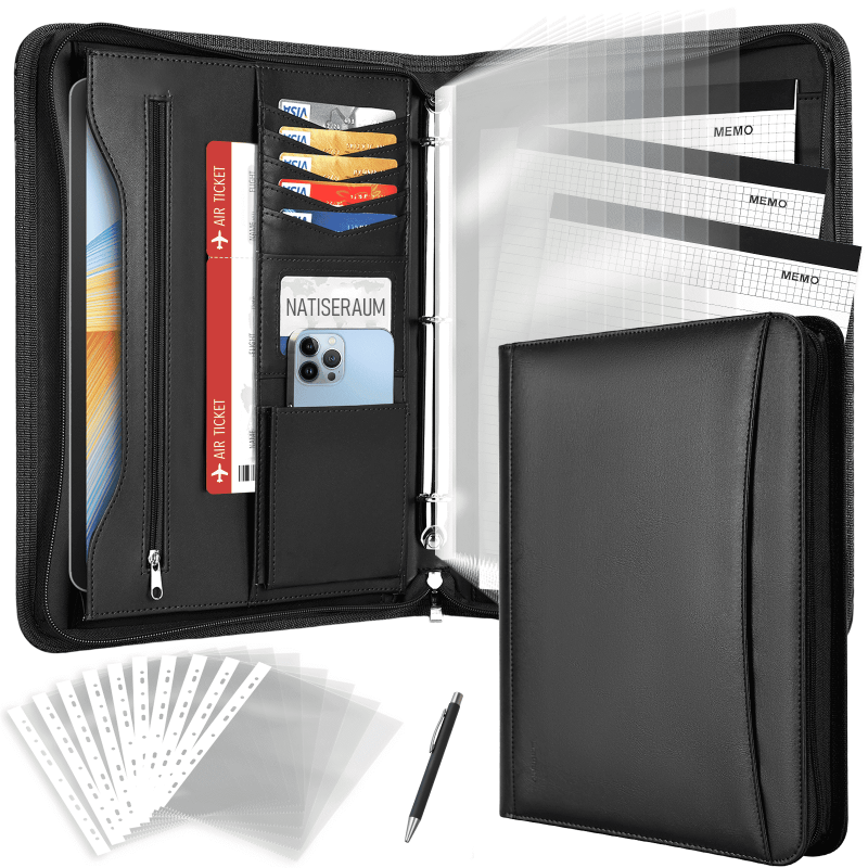 Premium A4 Zipper Portfolio Binder with 3 Rings and Accessories