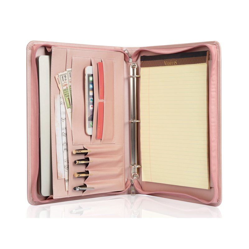 Leather Belief Portfolio Padfolio with 3-Ring Binder and Zipper Closure - A4 Business Organizer for Professionals and Students