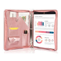 Vegan Leather Portfolio with Zippered Binder, 3-Ring, Business Organizer, Rose