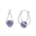 Purple Crystal Double Hoop Earrings Sterling Silver Rhodium Plated for Women